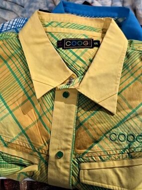 COOGI Geometric Snap-Front Shirt Yellow Green Size XL